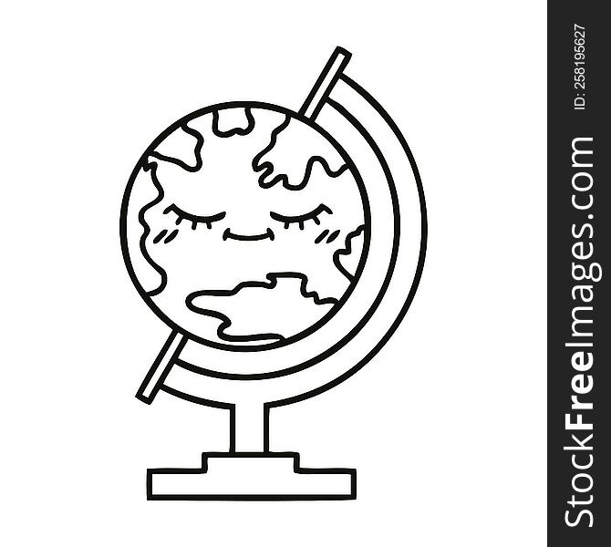 line drawing cartoon of a globe of the world