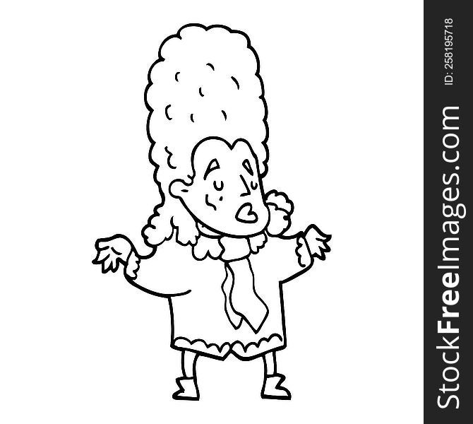 line drawing cartoon man in wig