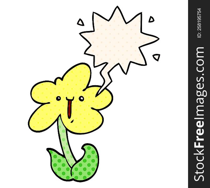 Cartoon Flower And Speech Bubble In Comic Book Style