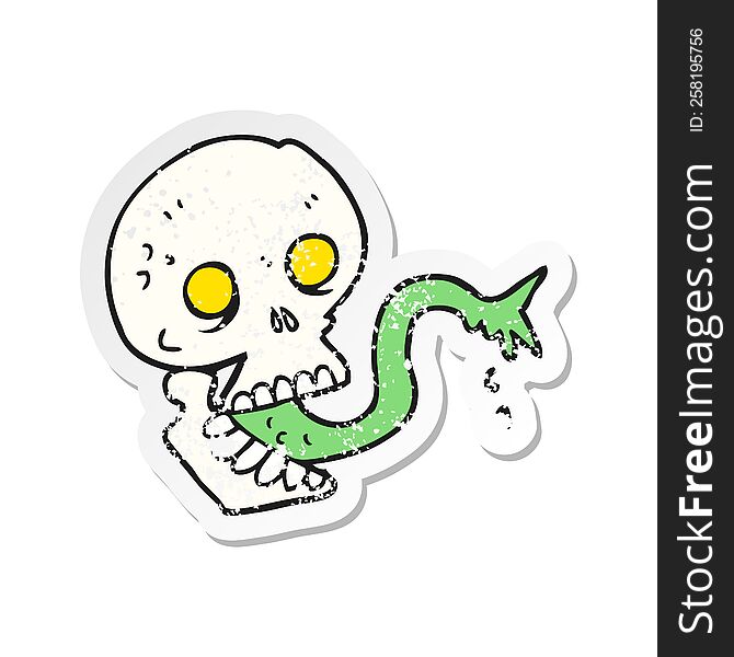 retro distressed sticker of a cartoon spooky halloween skull