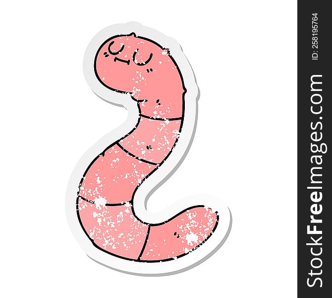 distressed sticker of a quirky hand drawn cartoon worm