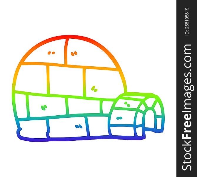 rainbow gradient line drawing of a cartoon winter igloo