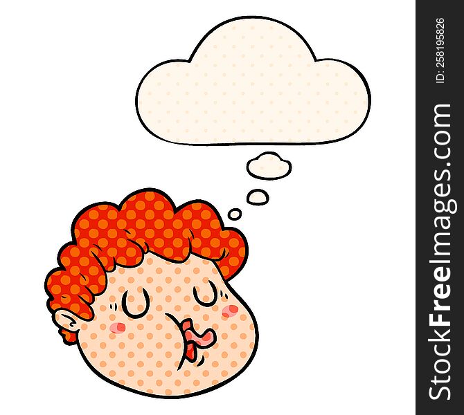 cartoon male face with thought bubble in comic book style