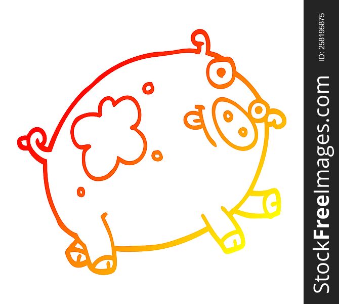 Warm Gradient Line Drawing Cartoon Pig
