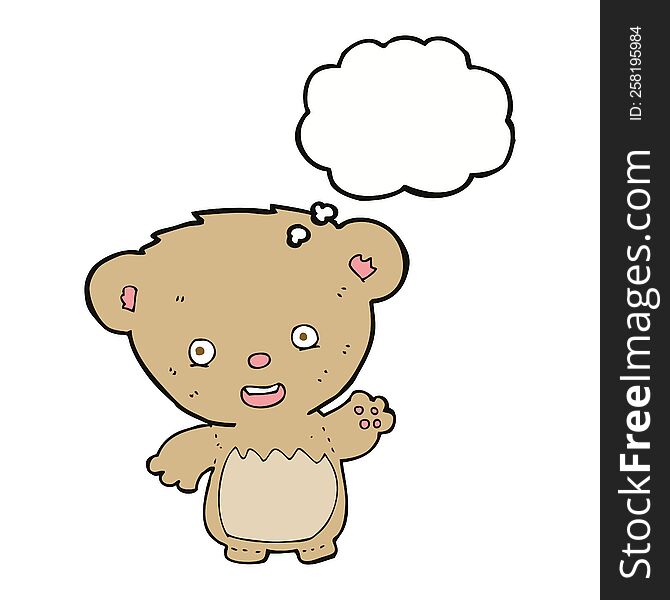 Cartoon Teddy Bear Waving With Thought Bubble