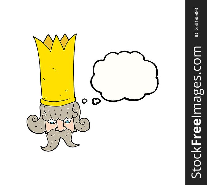 freehand drawn thought bubble cartoon king with huge crown