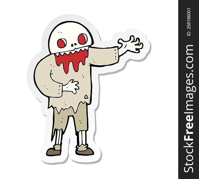 Sticker Of A Cartoon Spooky Zombie