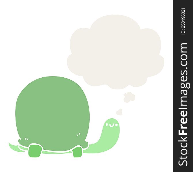 cute cartoon tortoise with thought bubble in retro style