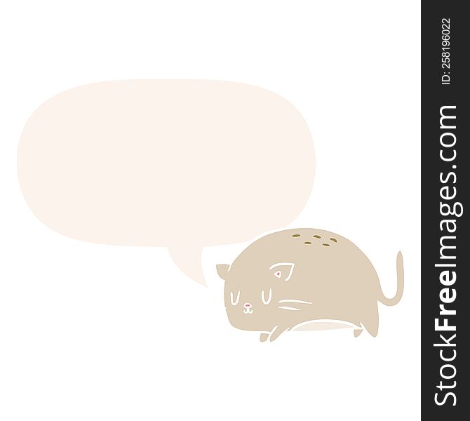 Cute Fat Cartoon Cat And Speech Bubble In Retro Style