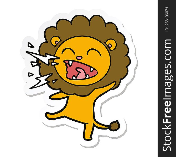 sticker of a cartoon roaring lion