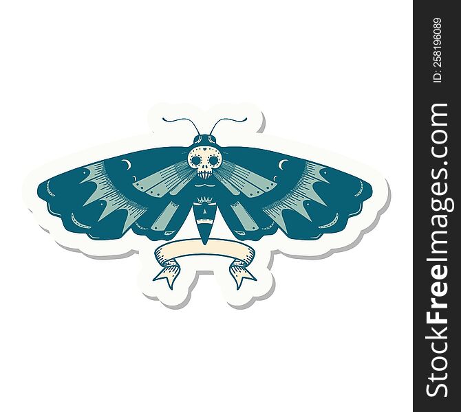 tattoo style sticker with banner of a deaths head moth