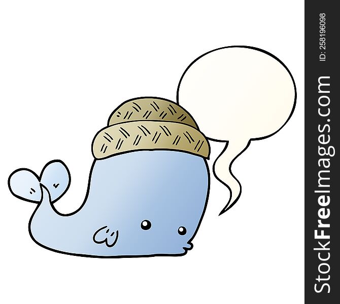 cartoon whale wearing hat and speech bubble in smooth gradient style