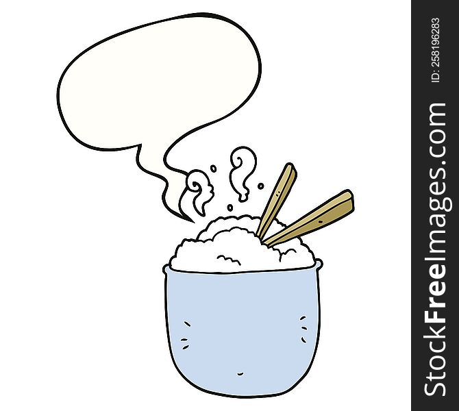 Cartoon Bowl Of Rice And Speech Bubble
