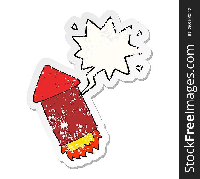 Cartoon Rocket And Speech Bubble Distressed Sticker