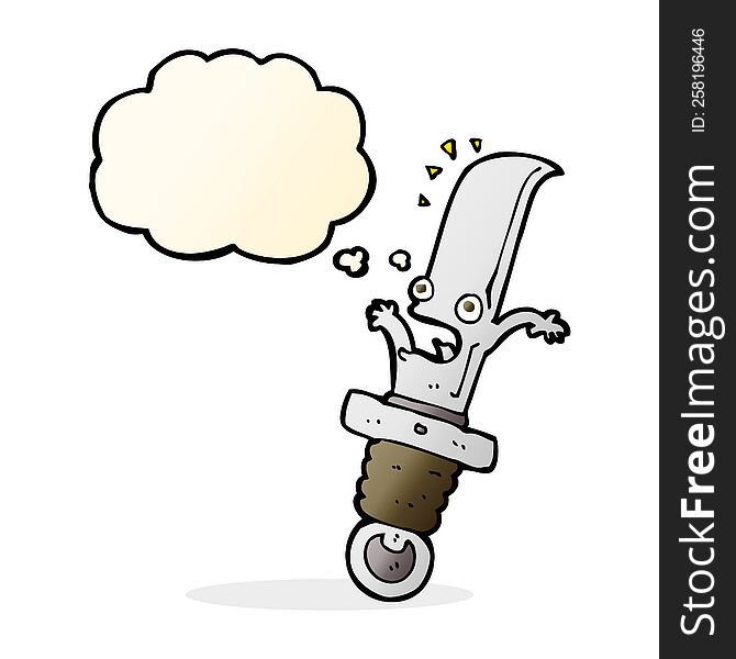 cartoon frightened knife with thought bubble