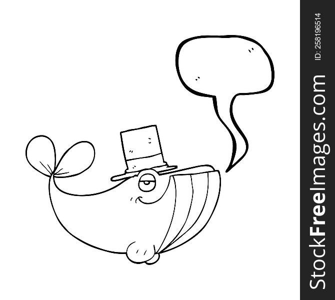 Speech Bubble Cartoon Whale Wearing Top Hat