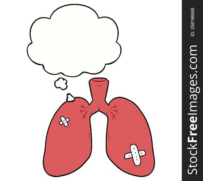 cartoon repaired lungs with thought bubble. cartoon repaired lungs with thought bubble