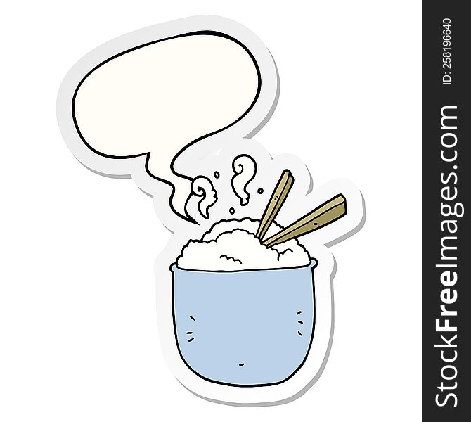 Cartoon Bowl Of Rice And Speech Bubble Sticker