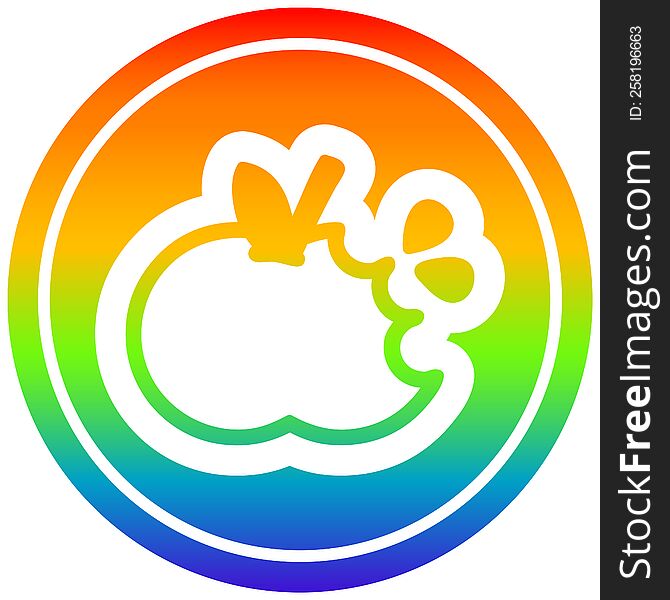 bitten apple circular icon with rainbow gradient finish. bitten apple circular icon with rainbow gradient finish