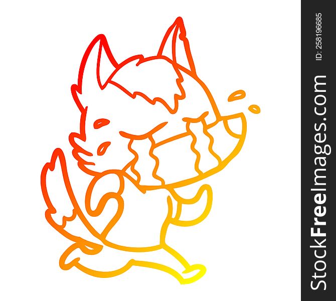 Warm Gradient Line Drawing Cartoon Crying Wolf Running Away