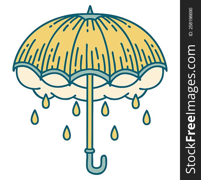 iconic tattoo style image of an umbrella and storm cloud. iconic tattoo style image of an umbrella and storm cloud