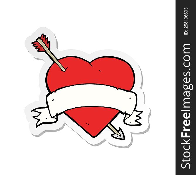 Sticker Of A Cartoon Love Heart Tattoo