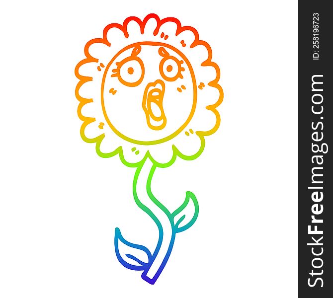 Rainbow Gradient Line Drawing Cartoon Shocked Sunflower