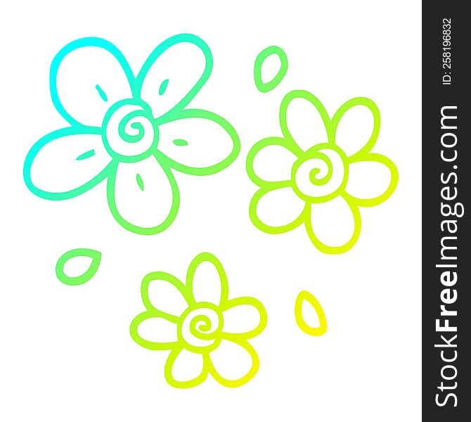 Cold Gradient Line Drawing Cartoon Decorative Flowers