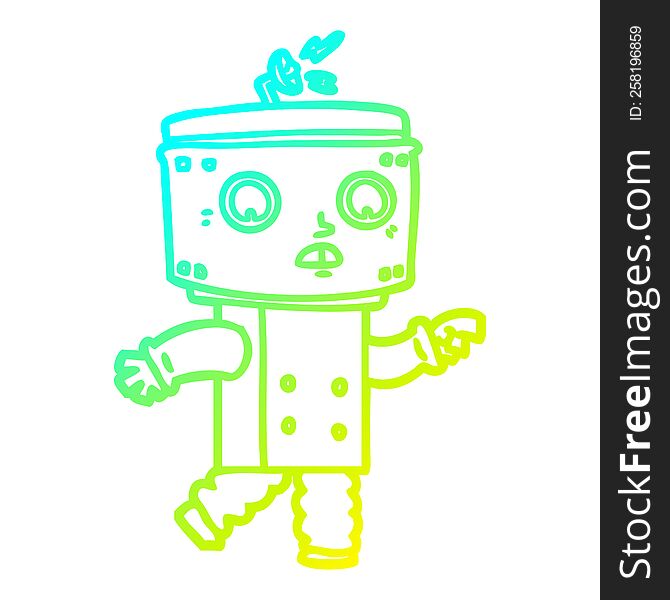 Cold Gradient Line Drawing Cartoon Robot Pointing