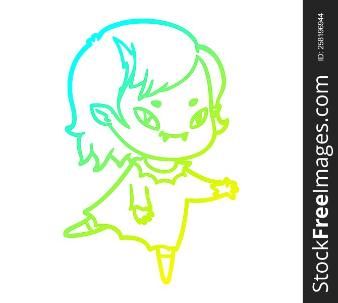 cold gradient line drawing of a cartoon friendly vampire girl