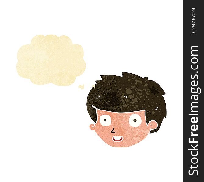 cartoon happy boy\'s face with thought bubble