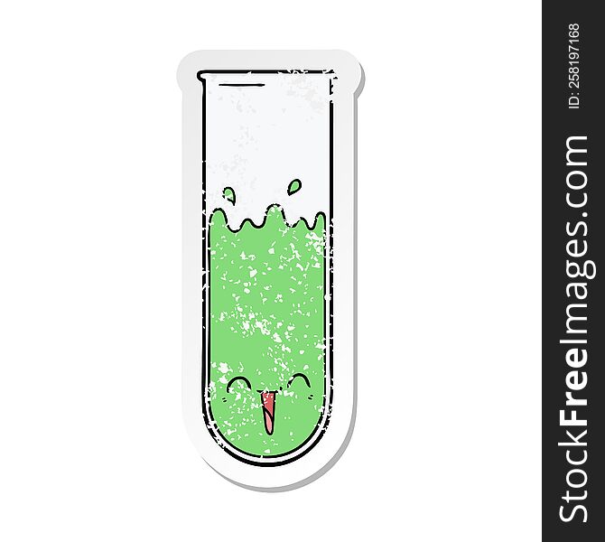 distressed sticker of a cartoon happy test tube