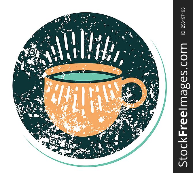 iconic distressed sticker tattoo style image of cup of coffee. iconic distressed sticker tattoo style image of cup of coffee