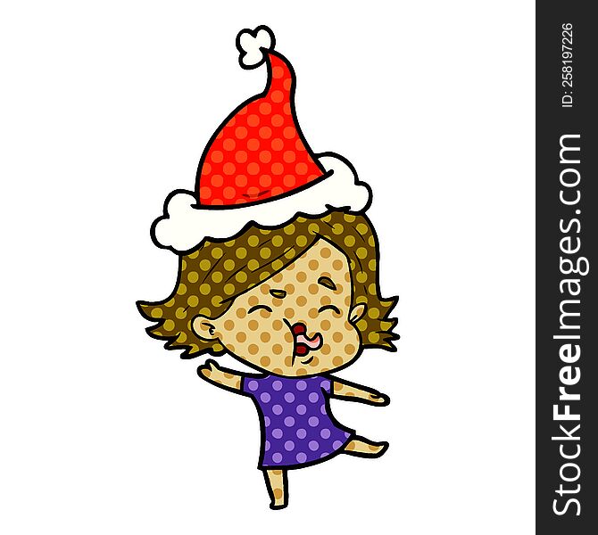 hand drawn comic book style illustration of a girl pulling face wearing santa hat