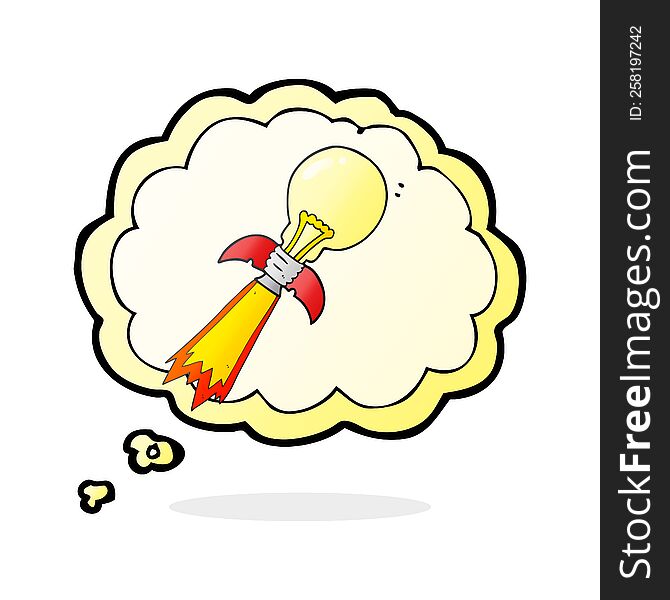 thought bubble cartoon lightbulb rocket ship