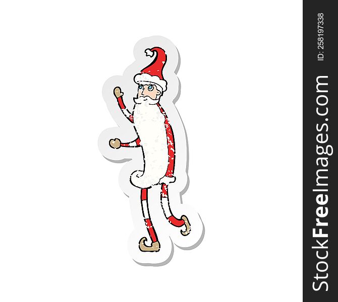 Retro Distressed Sticker Of A Cartoon Skinny Santa