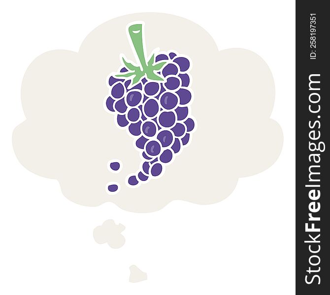 cartoon grapes with thought bubble in retro style