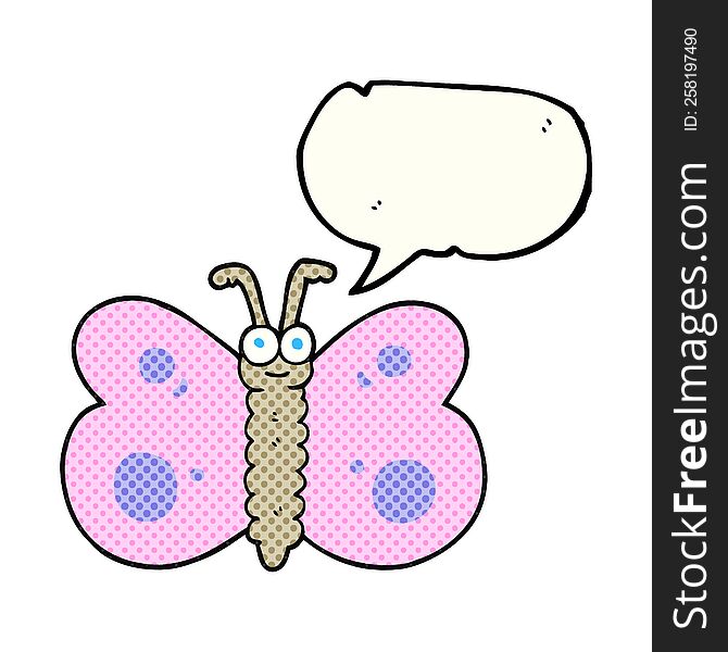 freehand drawn comic book speech bubble cartoon butterfly