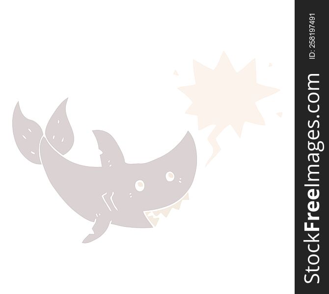 cartoon shark with speech bubble in retro style