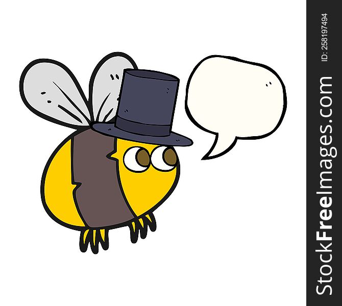 speech bubble cartoon bee in top hat