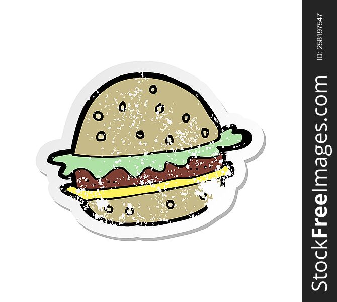 retro distressed sticker of a cartoon hamburger