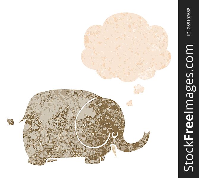 Cartoon Elephant And Thought Bubble In Retro Textured Style