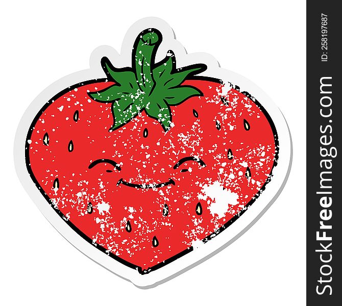 distressed sticker of a cartoon strawberry