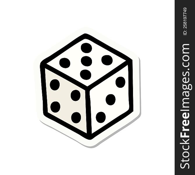 sticker of tattoo in traditional style of a dice. sticker of tattoo in traditional style of a dice