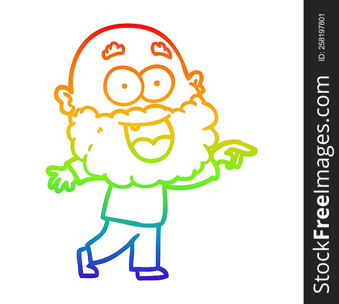 Rainbow Gradient Line Drawing Cartoon Crazy Happy Man With Beard