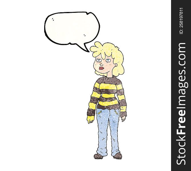Speech Bubble Textured Cartoon Woman In Casual Clothes