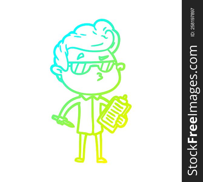 cold gradient line drawing of a cartoon cool guy