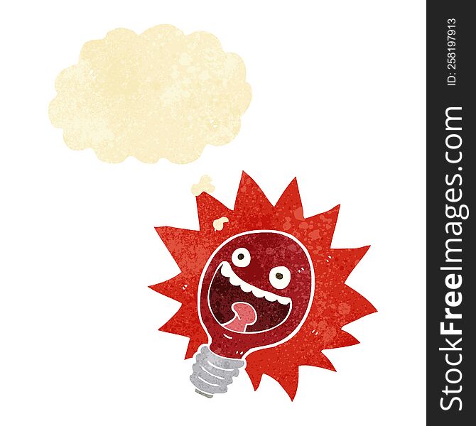 cartoon red lightbulb with thought bubble