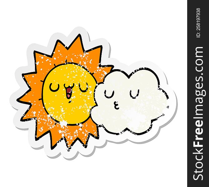 distressed sticker of a cartoon sun and cloud