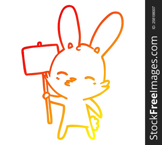 warm gradient line drawing of a curious bunny cartoon with placard